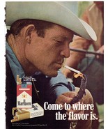 1971 Marlboro Red Longhorn 100s cigarettes Print Ad cowboy smoking 8.5&quot; ... - £15.12 GBP