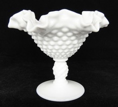 Fenton Milk Glass Double Ruffle Hobnail Vase Candy Dish 4.75&quot; - $9.40