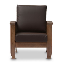 Mission Style Walnut/Brown Wood &amp; Faux Leather Chair, or Loveseat, or Both - £236.04 GBP+