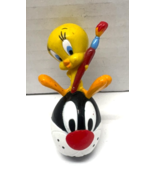 Looney Tunes Tweety Bird Painting Sylvester 2 1/2&quot; PVC Cake Topper Figure - $138.43 MXN