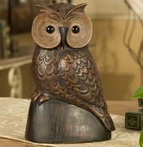 Owl Figurine 10" High Carved Wood Look Brown Wild Bird Nature Forest Poly Stone image 2