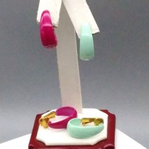 Vintage Enamel Half Hoop Earrings Bundle, Lot of Brightly Colored Hoops Hot Pink - £19.79 GBP
