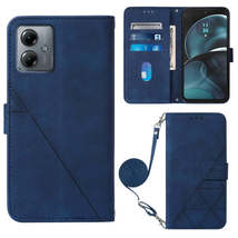 For Motorola Moto G14 Crossbody 3D Embossed Flip Leather Phone Case(Blue) - $6.99