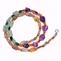 Natural Multi Aventurine Carved Amethyst Gemstone Beads Necklace 17&quot; UB-3851 - £8.75 GBP
