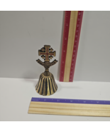 Vintage Jerusalem Brass Bell Around Red Inlay Cross Topper Double Sided - $14.01