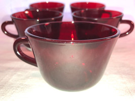 Five Ruby Red Cups Depression Glass Mint - $22.49