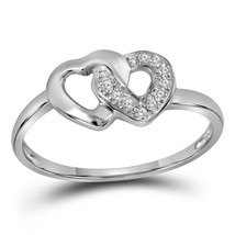 Sterling Silver Womens Round Diamond Double Linked Heart Ring 1/20 Cttw - £31.36 GBP