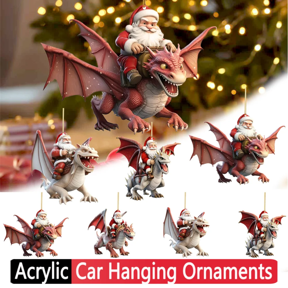 2-4pcs Car Hanging Ornaments Funny Christmas Dinosaur Santa Hanging Pendants - £7.69 GBP+