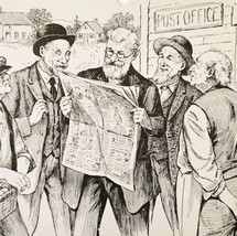 1930s-40s Art Print 1900s Era Men Gathered At Post Office Reading Newspa... - $19.99