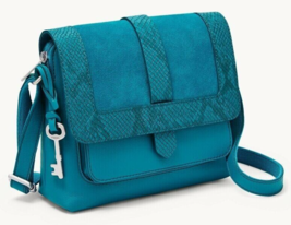 Fossil Kinley Blue Lagoon Leather &amp; Suede Small Crossbody ZB1416983 NWT $158 Y - £74.38 GBP