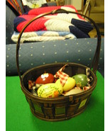 Beautiful Collection of 10 Handpainted WOOD EGGS Ornaments with BASKET..... - £11.65 GBP