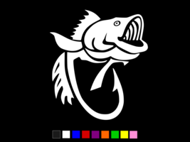 BASS FISHING FISH HOOK Vinyl Decal Wall Truck Sticker CHOOSE SIZE COLOR - $4.64 CAD+