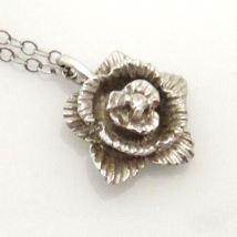 White Gold 14K Necklace with Rose Flower Pendant Diamond Chip in Center 17&quot; - $98.99