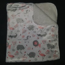 RN 119741 Pink Gray Baby Blanket Lovey Lion Zebra Rhino Elephant Flamingo SL - £33.60 GBP