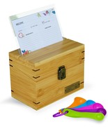 Wooden Recipe Box W Cards, Dividers &amp; Measuring Spoon Set NEW - $41.92 CAD