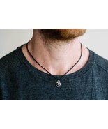 Silver Om necklace for men, black cord, Christmas gift for him - $17.78 CAD