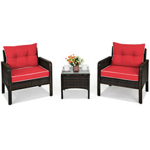 3Pcs Outdoor Rattan Conversation Set Patio Furniture Cushioned Sofa Chai... - $366.58