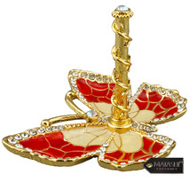 Red Enamel and Gold Plated Butterfly Jewelry Ring Holder with Matashi Cr... - $19.99