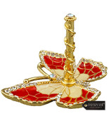 Red Enamel and Gold Plated Butterfly Jewelry Ring Holder with Matashi Cr... - $27.15 CAD