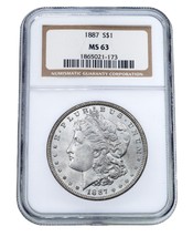 1887 $1 Silver Morgan Dollar Graded by NGC as MS-63 - $148.50