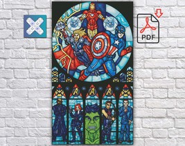 Avengers Marvel Stained Glass Heroes Movie Counted PDF Cross Stitch Pattern - $3.50