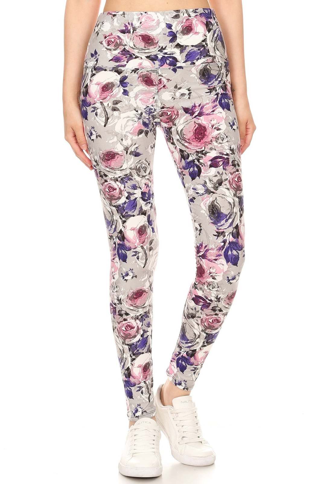 5-inch Long Yoga Style Banded Lined Floral Printed Knit Legging With Hig... - $8.00