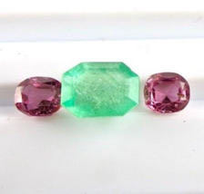 Natural Old Red Spinel Colombian Emerald Cushion Cut 6.30 Ct 3 Stone Rin... - $1,097.25