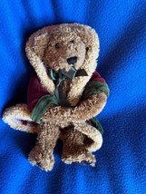 Boyds Bear Brown Plush Slightly Poseable Teddy Bear in Velvet Cranberry & Green - $11.29