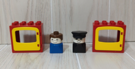 Lego Duplo vintage police officer black blue figure brown hair doors red yellow - $9.89