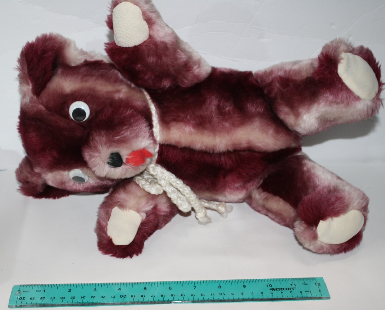 Teddy Bear 17" Maroon Burgundy Tipped Plush Google Eyes Bow Soft Toy Stuffed Item image 5