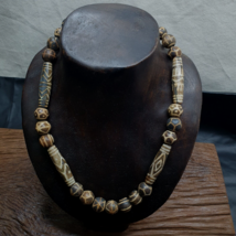Beautiful Asian Burmese Old Pumtek Palm Wood Stone beads Necklace PMY-2 - £61.95 GBP