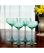 Set of Four Green Crystal Shallow Bowl Stemmed Coupe - $4,548.89 MXN