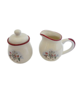 RN2 Royal Seasons Creamer &amp; Sugar Bowl w/Lid Red Trim Snowmen Stoneware - £16.29 GBP