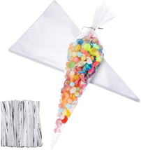 100 Pieces 7 X 12 Inch Cone Shaped Treat Bags Medium Transparent Cone Bags Cello - £6.80 GBP