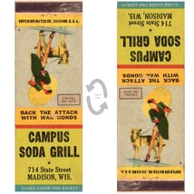 Vintage Matchbook Cover Campus Soda Grill Madison Wisconsin 1940s Girlie WW2 era - £18.28 GBP
