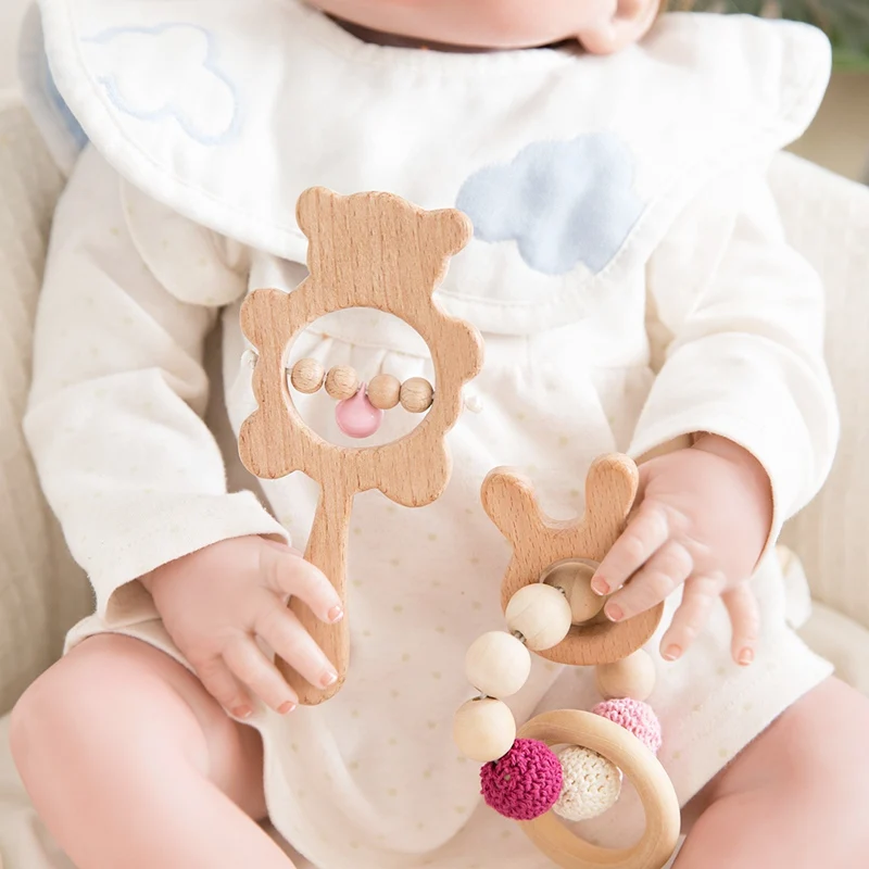1 Set Baby Toys Wooden Rattle Infant Baby Teether Musical Baby Rattles - £10.83 GBP+