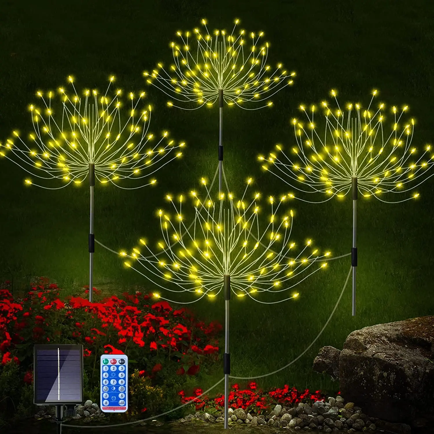 Solar Lights Outdoor Christmas Garden Lights with Remote Fairy 4 in 1 Firework L - £136.54 GBP