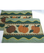 2 Fabric Fall Pumpkins Autumn Placemats Country Appliqued Green Checked ... - $17.27 CAD