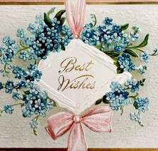 Blue Flowers Victorian Best Wishes Card Postcard 1900s Embossed PCBG11B - $364.42 MXN