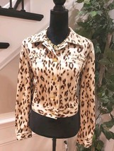 Chico&#39;s Women&#39;s Beige Leopard 100% Cotton Long Sleeve Button Front Jacket  2(L) - £27.49 GBP