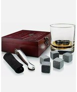Quiseen Chill Rocks Set Of 8 Whiskey Stones With Black Pouch In Wooden Box - £23.73 GBP