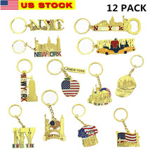 12 Pack Gold New York City Metal Keychains NYC  KeyRing Souvenir Collection - £11.46 GBP