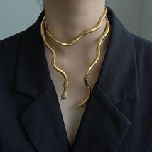 Gold Plated Trendy Jewelry Snake Soft Metal Necklace For Women Halloween Gift - $28.49