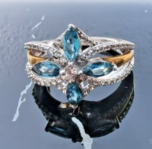 SJD VINTAGE 925 STERLING SILVER LONDON  BLUE TOPAZ VERMEIL RING SIZE 8 - $649.73 MXN