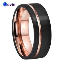 Black And Rose Gold Colors Mens Womens Tungsten Wedding Band With Comfor... - £22.00 GBP