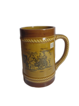 Vintage Beer Mug Stein Pottery England Victorian Horse And Carriage Brown Tan - $21.60