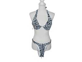 Victoria&#39;s Secret Blue Leopard Spot Cheetah Print Bikini Set Top 34C Bikini M - £25.79 GBP