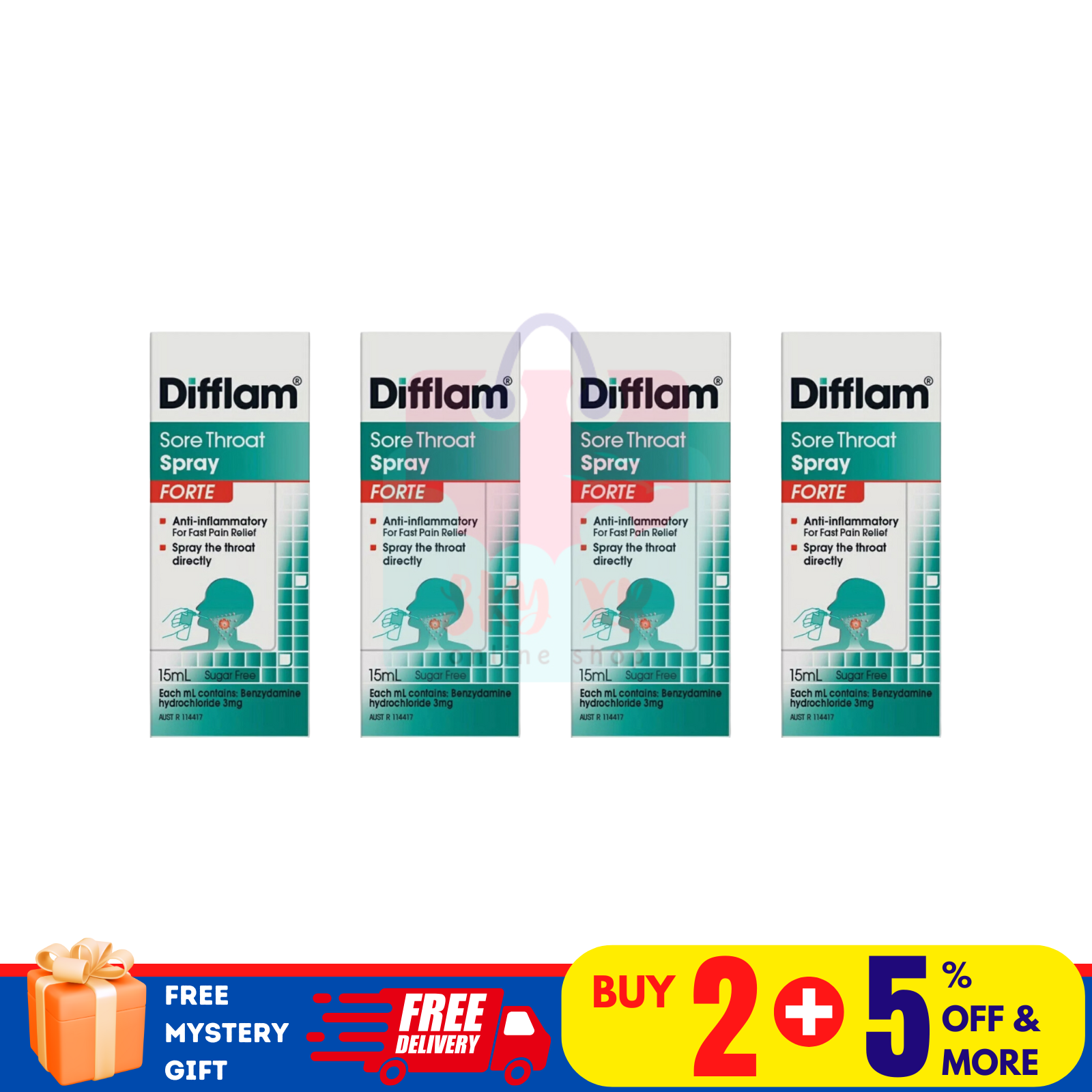 4 X Difflam Forte 15ml Anti-Inflammatory Throat Spray For Fast Pain Relief - $62.84