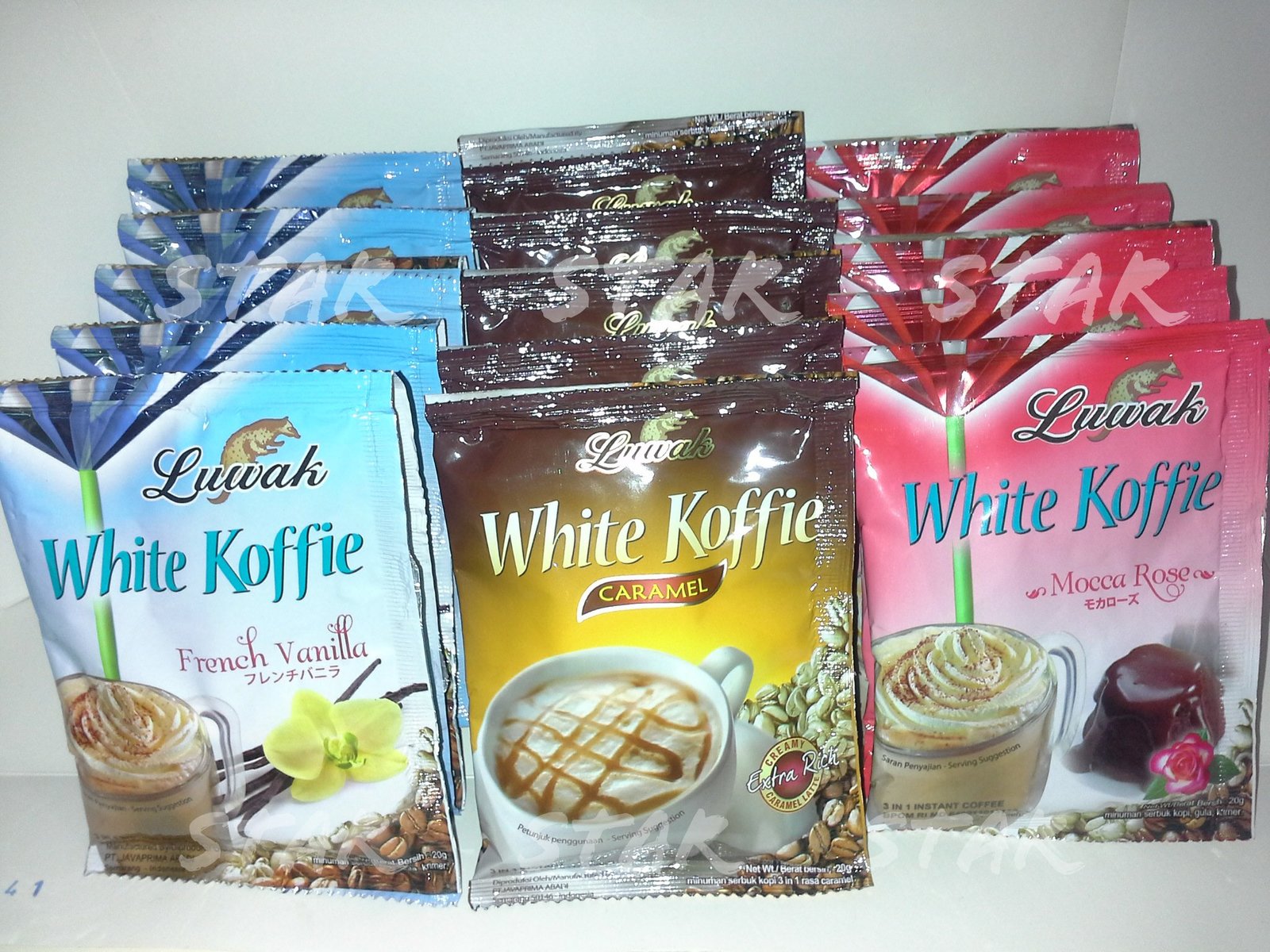 Primary image for Cap Luwak White Koffie 3 Variant (French Vanila, Caramel & Mocca Rose), 30 Sache