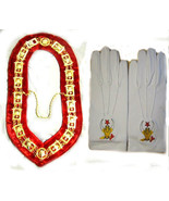 MASONIC REGALIA SHRINER NEW DRESS METAL COLLAR RED VELVET &amp; GLOVES PAIR ... - $100.98